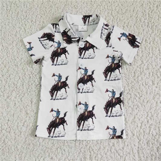 BT0011 Boy Riding Button White Shirt