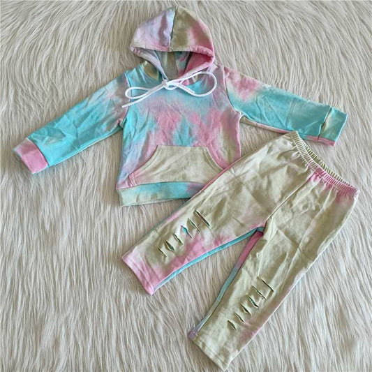 6 A20-26  Mélange Hoodie Long Sleeve Sweatshirt Light Green Pants