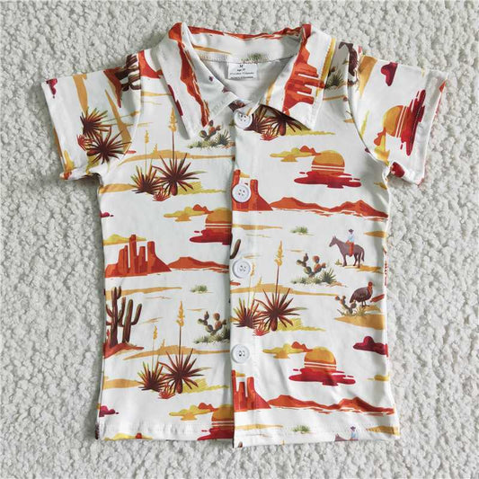 BT0015 Boys Riding Cactus Button-Up Shirt