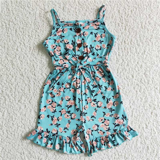 SR0002 New summer Cyan Sling Lace Floral Lace-Up Bodysuit