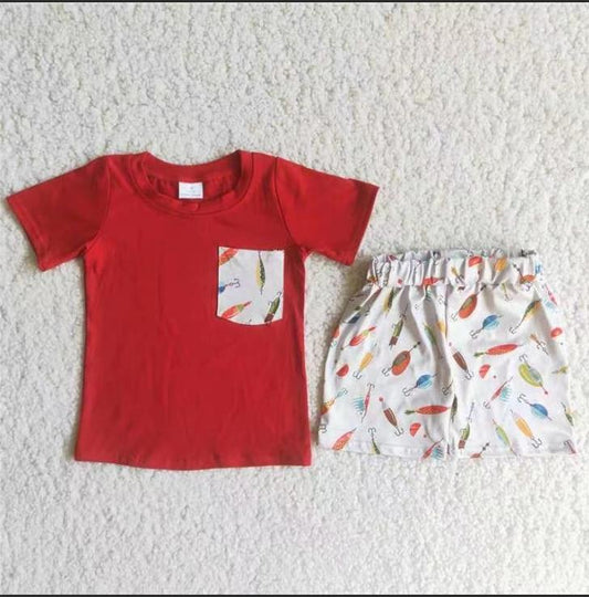 A13-12 Red Ocean Fish Hook Pocket Boy Set