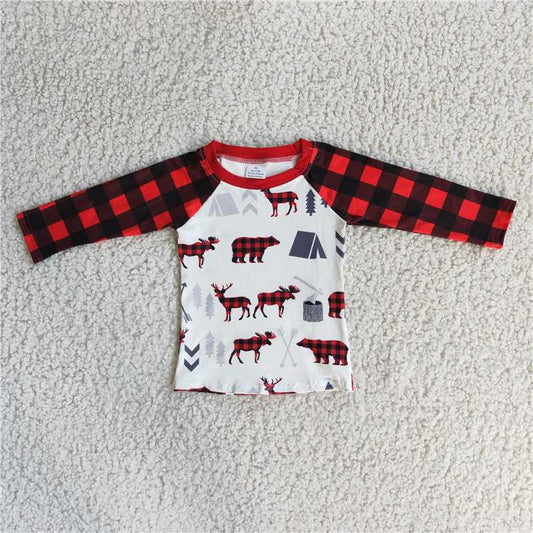 6 A33-1 Red Plaid Elk Bear Long Sleeves D 1021