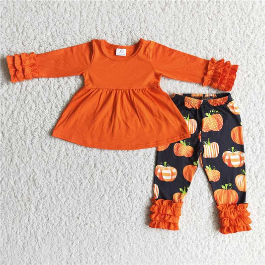 6 A21-12 Baby girls Orange Red Top Pumpkin Lace Pants Set D 816
