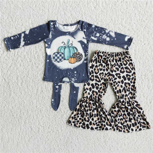 6 B2-3-1 Baby girls Pumpkin Long Sleeve Leopard Pants Set