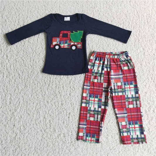 6 A16-15 Embroidered Auto Blue Top Check Pants