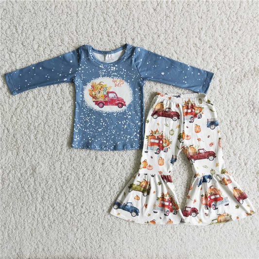 6 A0-4 Baby girls Pumpkin Car Polka Dot Top Pumpkin Car Flared Pants Trousers