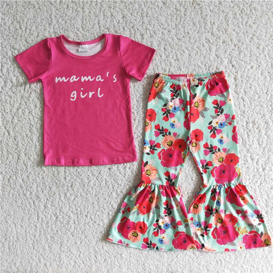 A6-23 mama's girl rose red flower flared pants suit