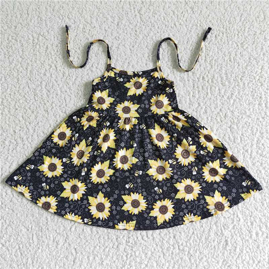 GSD0036 Girls Tie Black Sunflower Flower Dress