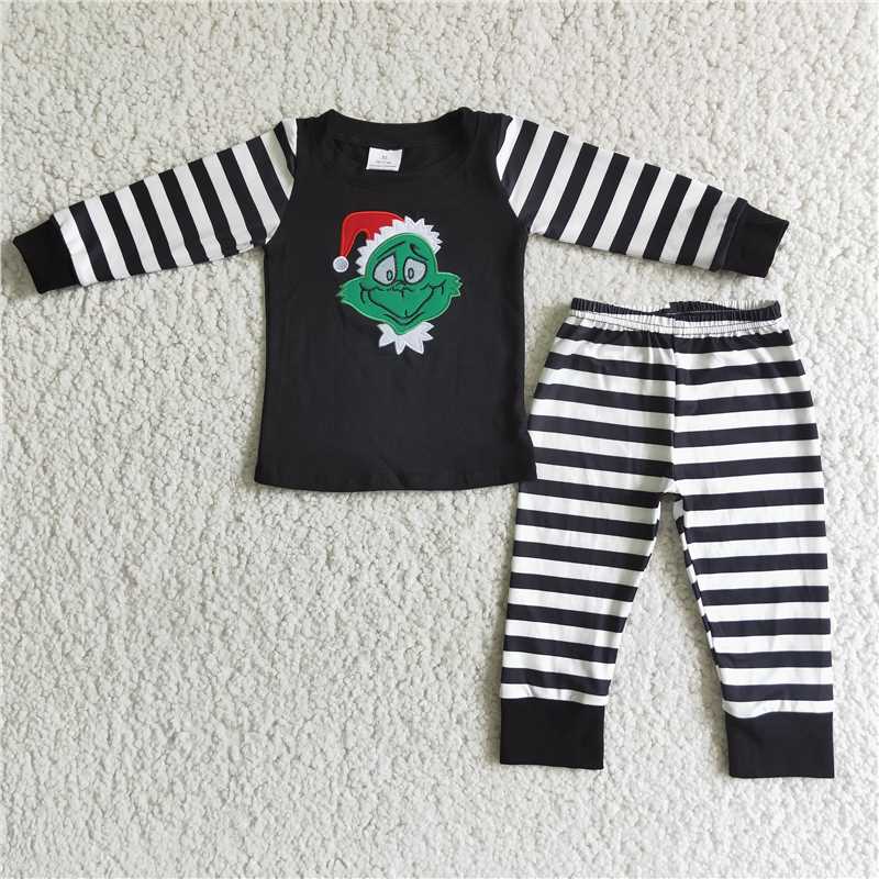 6 B7-17 Boys Striped Embroidered Pajamas