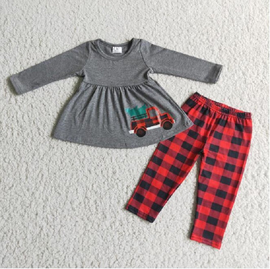 6 A22-20 Dark Grey Hot Stamped Car Christmas Tree Long Sleeve Plaid Pants