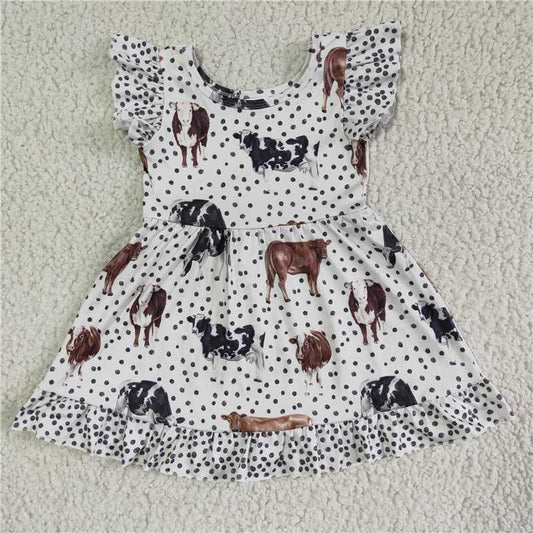 GSD0072 girl cow white background black dot flying sleeve skirt