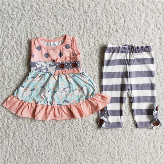 C0-13 Buckle Sleeveless Striped Pant Set