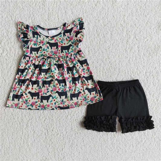 C5-1-3 Cow Black Lace Shorts Set D 7.12