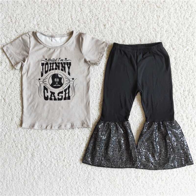 A17-14 cash black sequin bell bottom pants