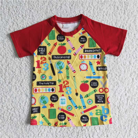 A12-17-1 Color Pencil Short Sleeve Red Top