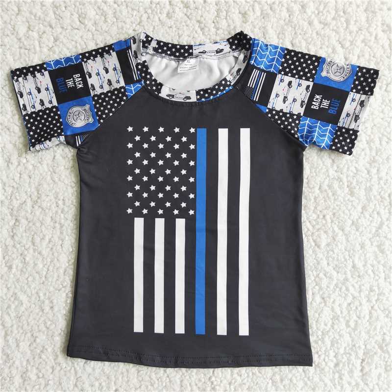 C5-22 Flag Police Black Checkered Short Sleeve Top