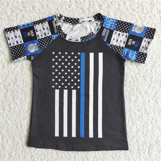 C5-22 Flag Police Black Checkered Short Sleeve Top