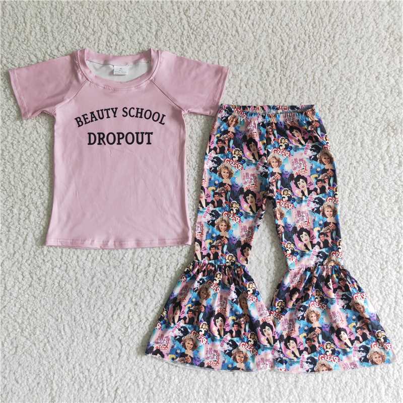 C7-6 Pink Letter Flared Pants Set