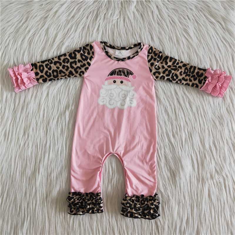 6 A25-9 Cute Santa Claus pink leopard print bodysuit