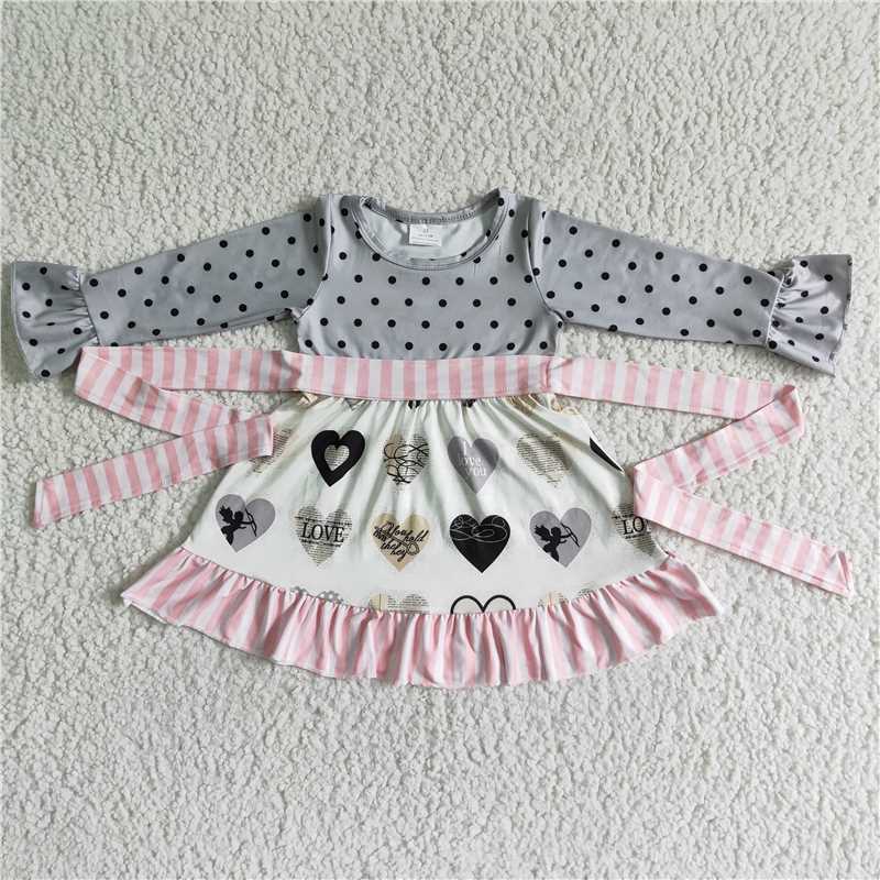 6 A33-13 Valentine Heart Long Sleeve Belt Dress