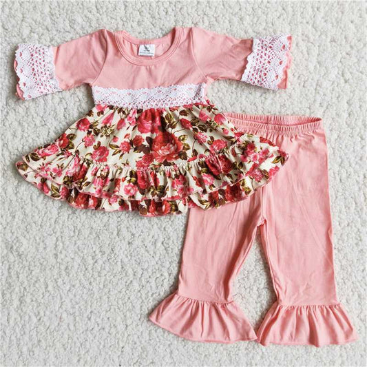 6 A17-26 Pink Lace Sleeve Top Trousers Set
