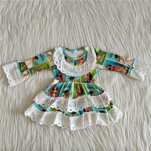 6 A32-6 Lace Long Sleeve Girls Green Dress