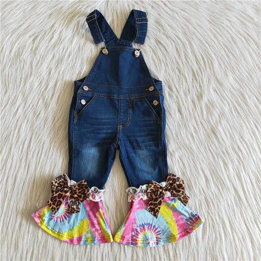C10-12 New fashion tie-dye bow denim overalls