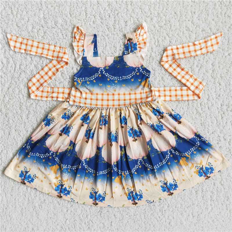 D2-17 New summer Blue Strap Lace Sleeve Skirt