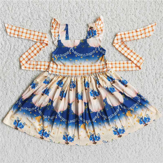 D2-17 New summer Blue Strap Lace Sleeve Skirt
