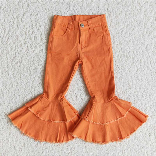E10-27 New fashion Double Orange Button Denim Flared Pants