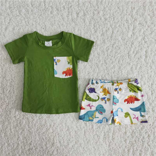 A16-12 Boys Pocket Short Sleeve Dinosaur Shorts Set D 5.15