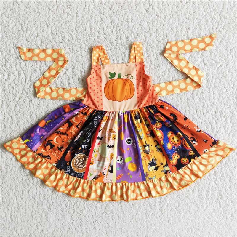 B8-1 New summer Yellow Pumpkin Strap Dress