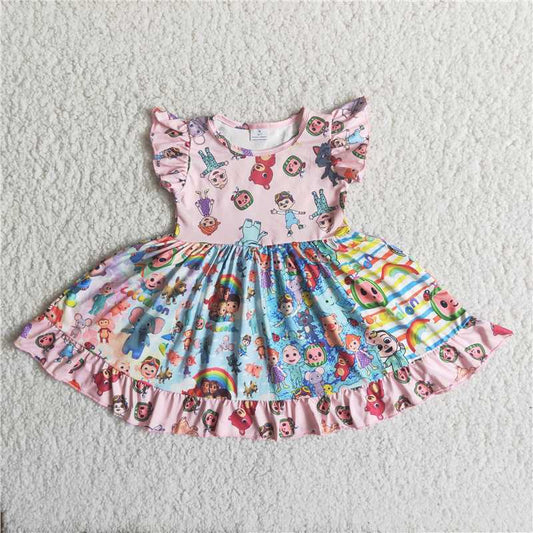 C15-39 New summer Pink stitching small flying sleeve large swing skirt