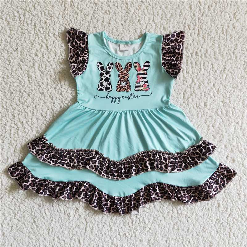 EC0006 New summer Rabbit Green Leopard Dress