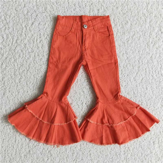 E12-19 New fashion Double Layer Watermelon Red Button Denim Flared Pants