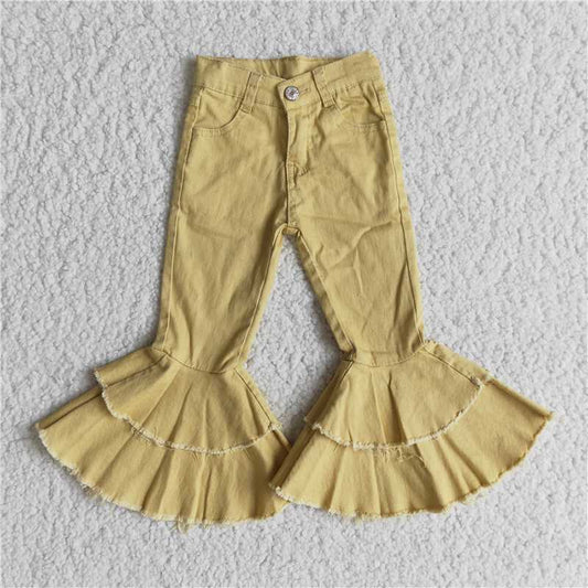 E12-20 New fashion Double Layer Khaki Button Denim Flare Pants