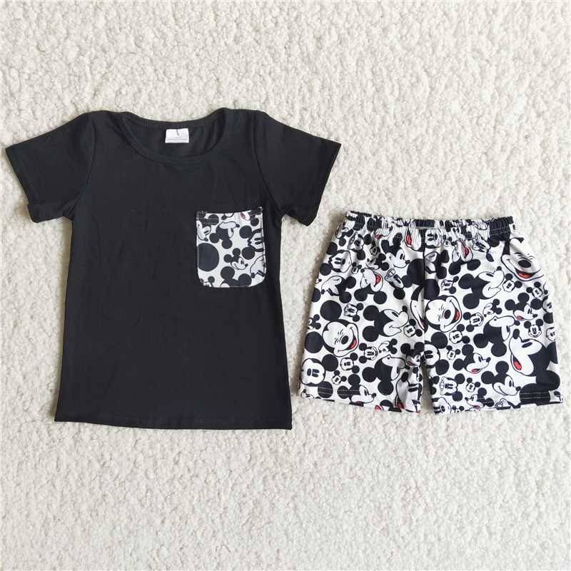 A16-24 Black cartoon boy short sleeve suit