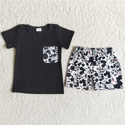 A16-24 Black cartoon boy short sleeve suit