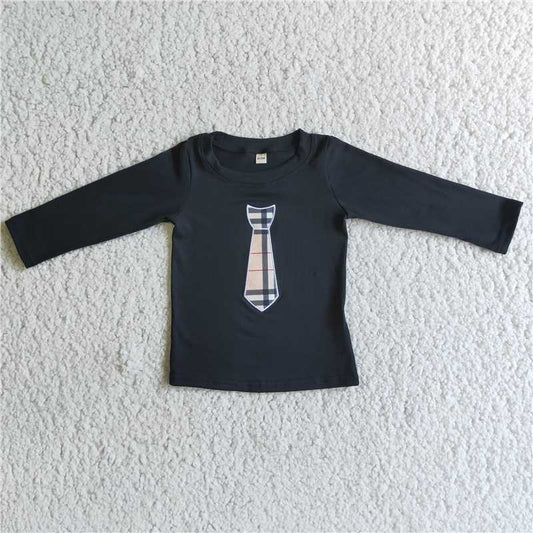 6 A28-1 Boys Embroidered Tie Black Long Sleeve Top
