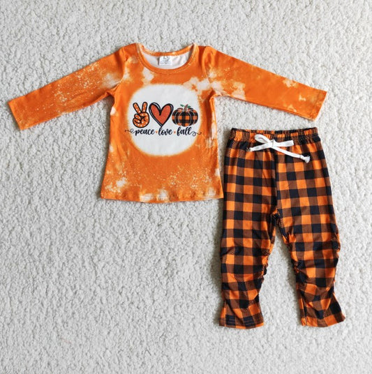 6 A9-27 Gesture Heart Pumpkin Top Plaid Pants Set D 816