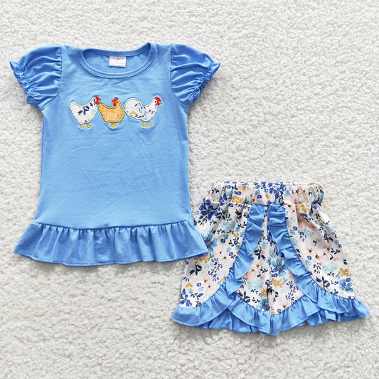 GSSO0211 toddler girl clothes embroidery chicken girl summer outfit