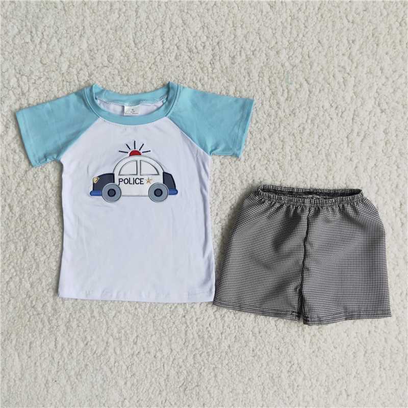 B18-4 Boys Embroidered Police Car Seekers Set