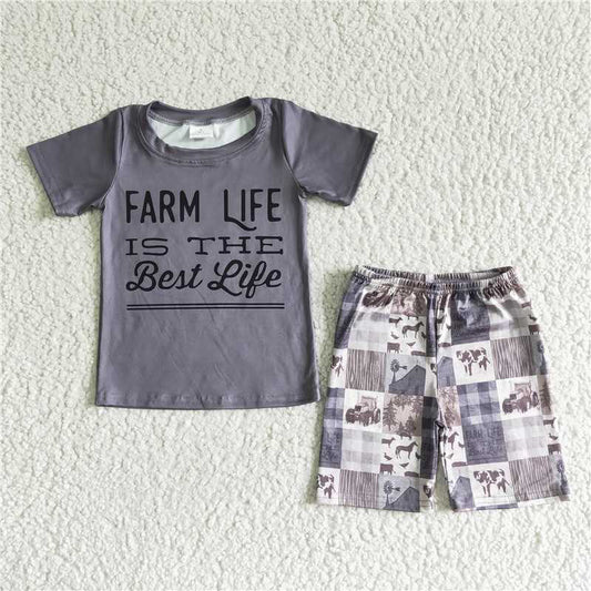 BSSO0029 Boys Letter Print Grey Auto Short Sleeve Shorts