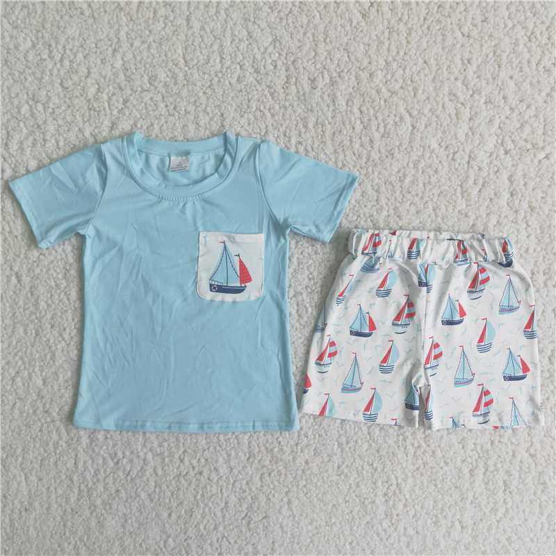 A7-11 blue sailboat boy shorts set