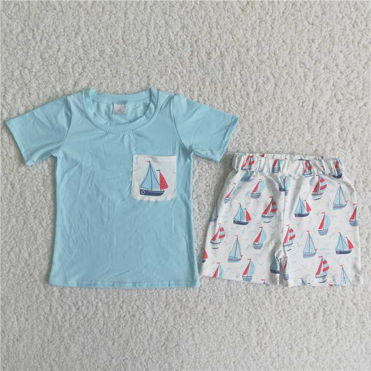 A7-11 Blue Sailing Pocket Summer Boys Suit