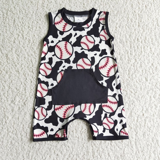 SR0046 Boys Baseball Black Pocket Sleeveless Bodysuit