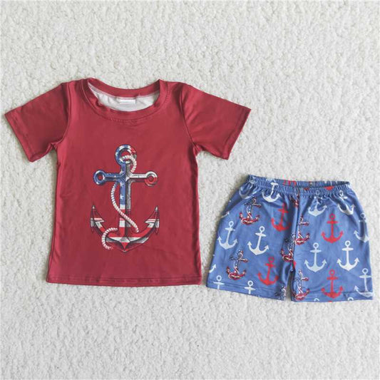 C14-39 Burgundy Anchor Summer Boy Set