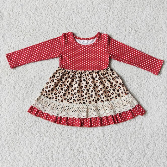 6 A11-18 Polka Dot Leopard Print Lace Long Sleeve Skirt