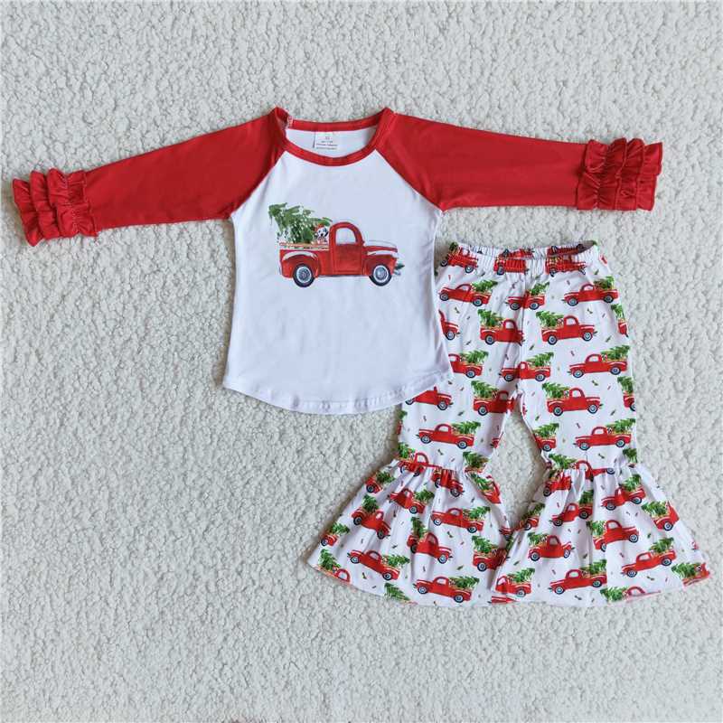 6 B9-19 Baby Girls Christmas red car flare pants