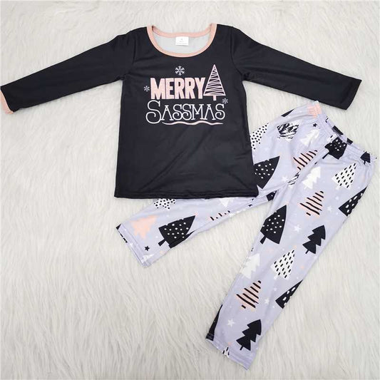 6 A25-16 Christmas Girl Black Top Trousers Set
